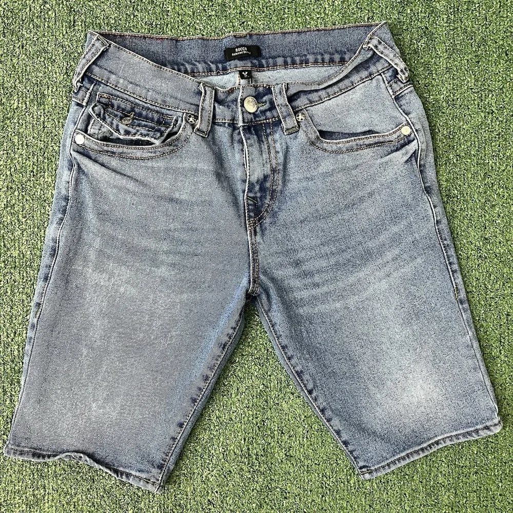 True Religion Rocco Big T Flap Relaxed Skinny Blue Jorts Size 32 Hip Hop Skater